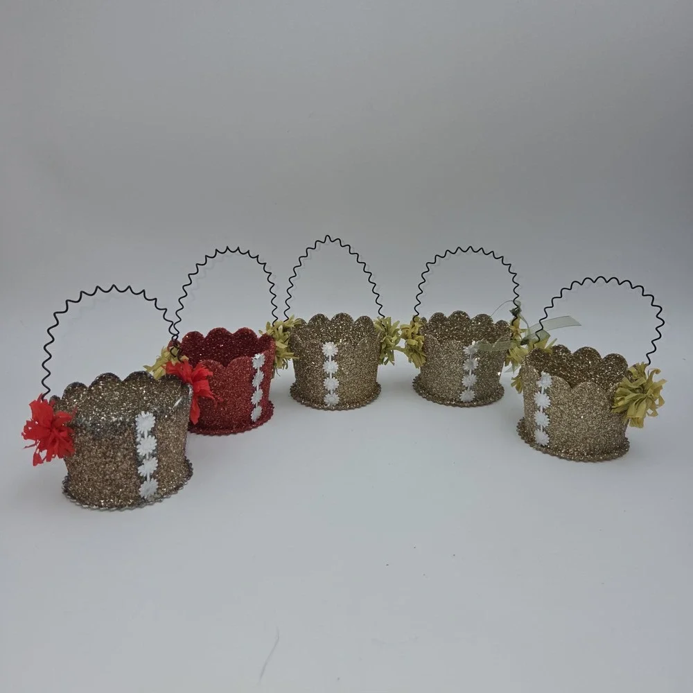 Lots of 5 Wendy Addison Original Gift Basket Paper Mache Christmas Decoration